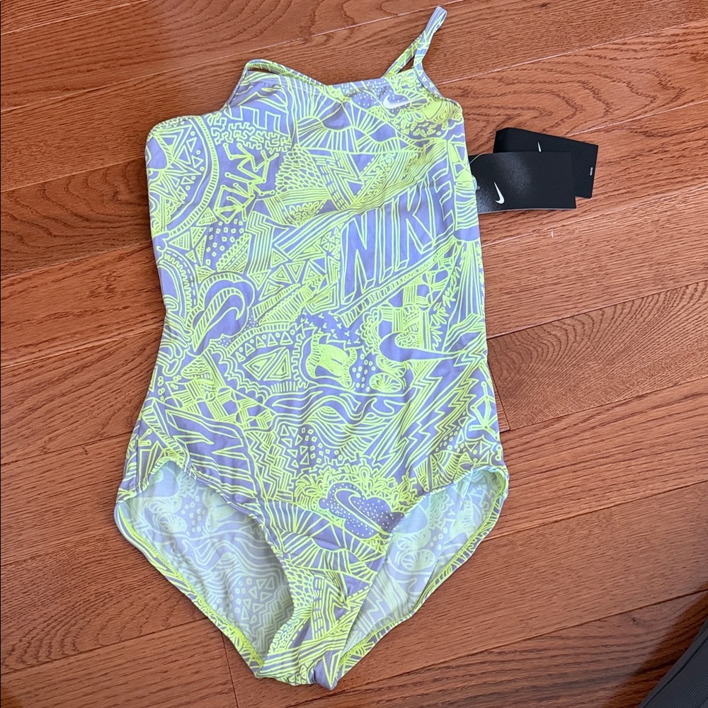 Nike Kids Graphic One-Piece Swimsuit - Yellow and Blue